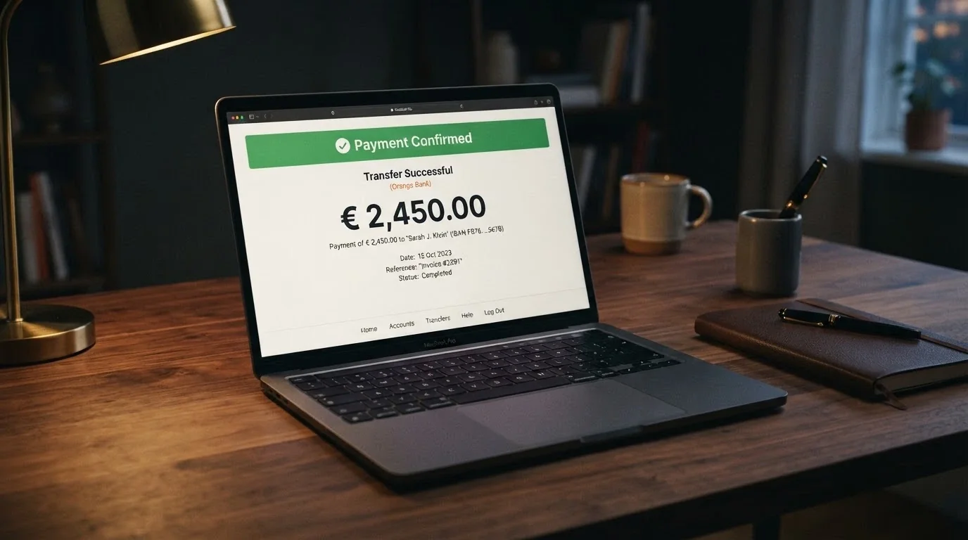 Schermata di home banking con un bonifico in uscita verso un casinò online, importo a cinque cifre