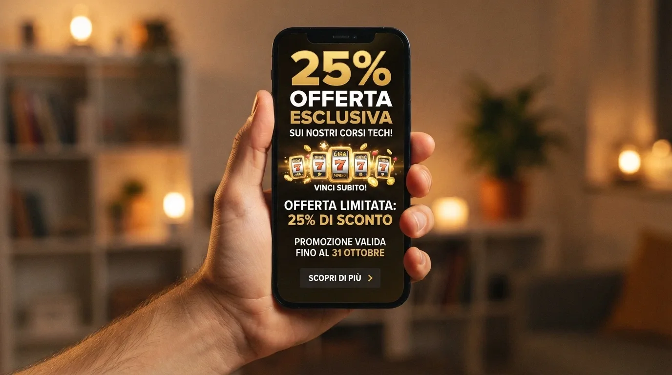 Schermata di un'offerta di bonus di benvenuto con giri gratis su un casinò online italiano