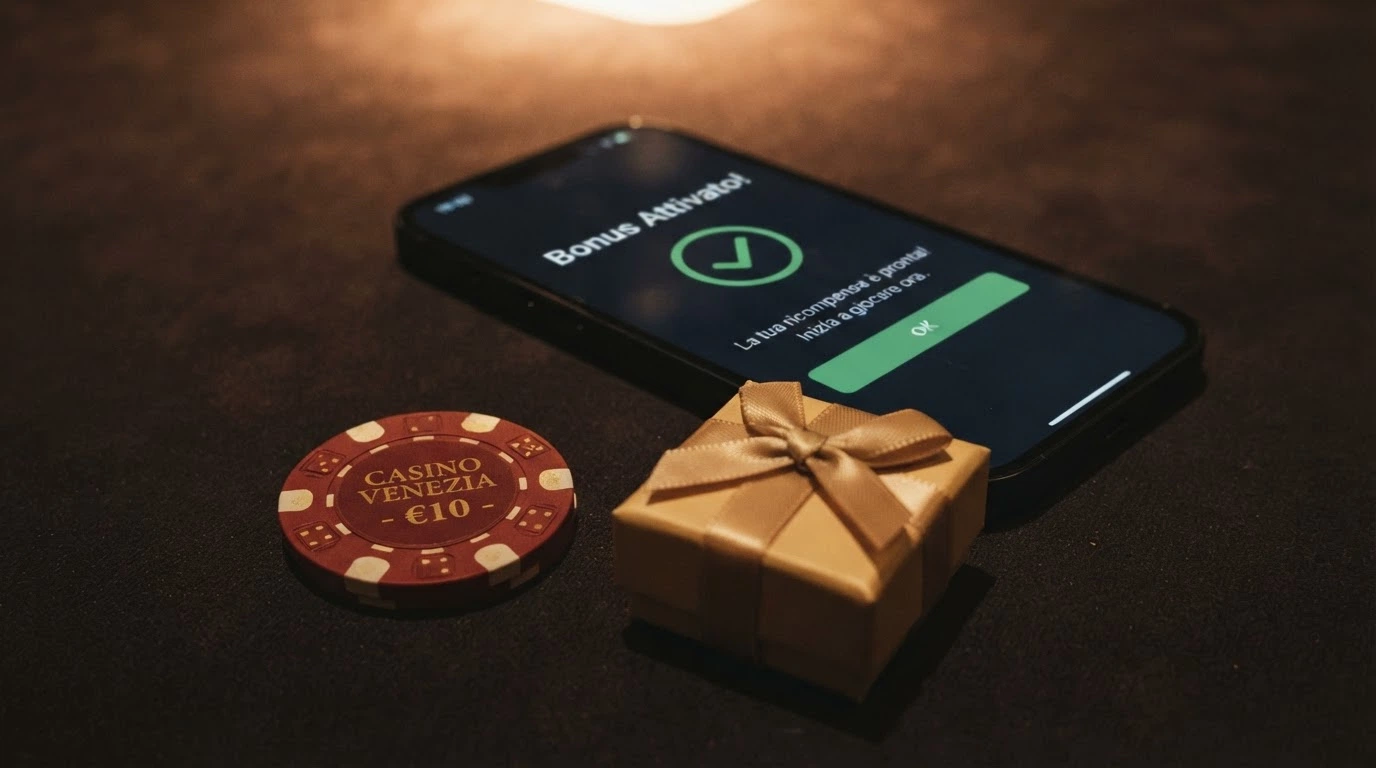 Una carta di credito accanto a un regalo impacchettato con il simbolo della CIE, su uno sfondo che richiama un casinò online