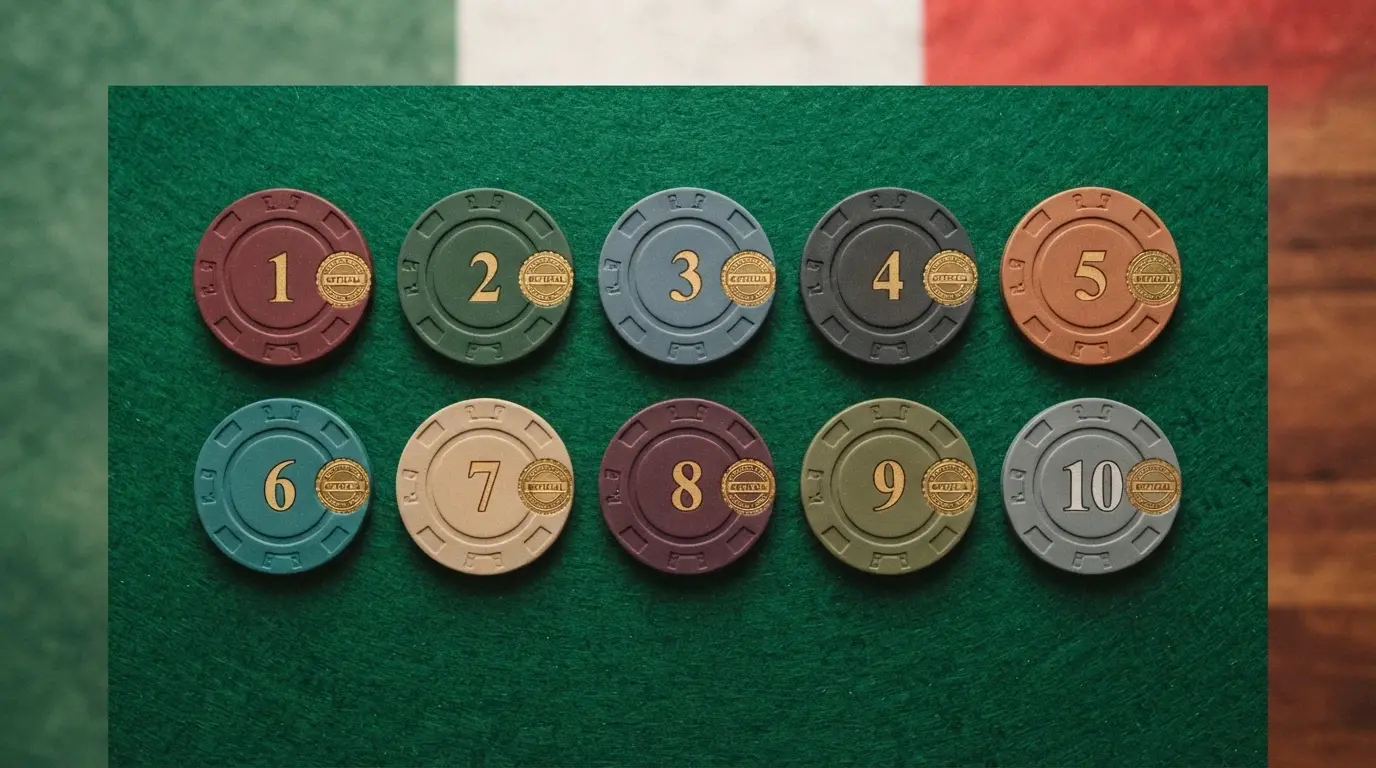 Dieci loghi di casinò ordinati su una griglia con il bollino ADM in evidenza accanto a ciascuno, su uno sfondo che richiama il tricolore italiano