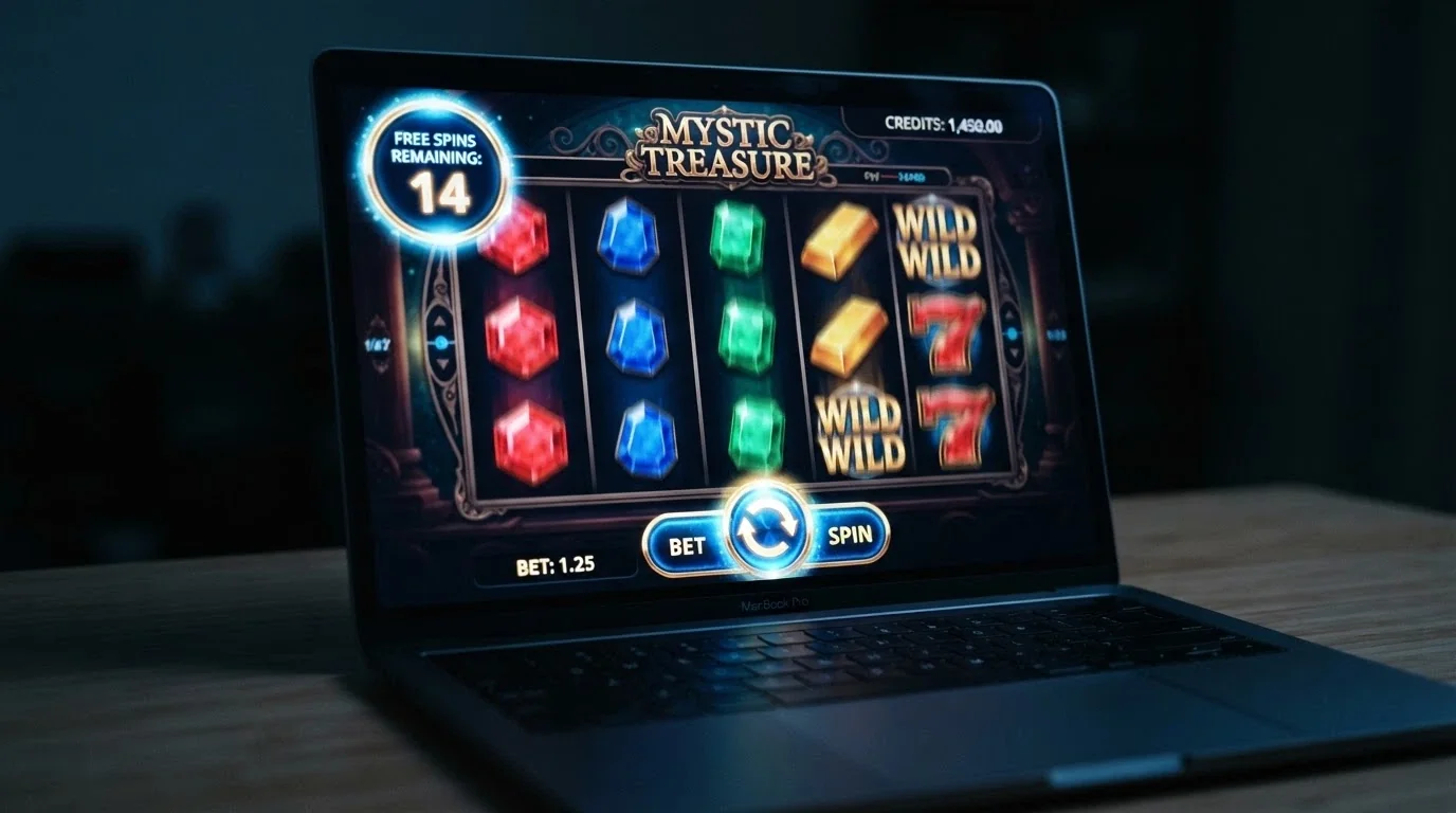 L'interfaccia di una slot machine online con il contatore dei giri gratis in evidenza e il pulsante per avviare la giocata