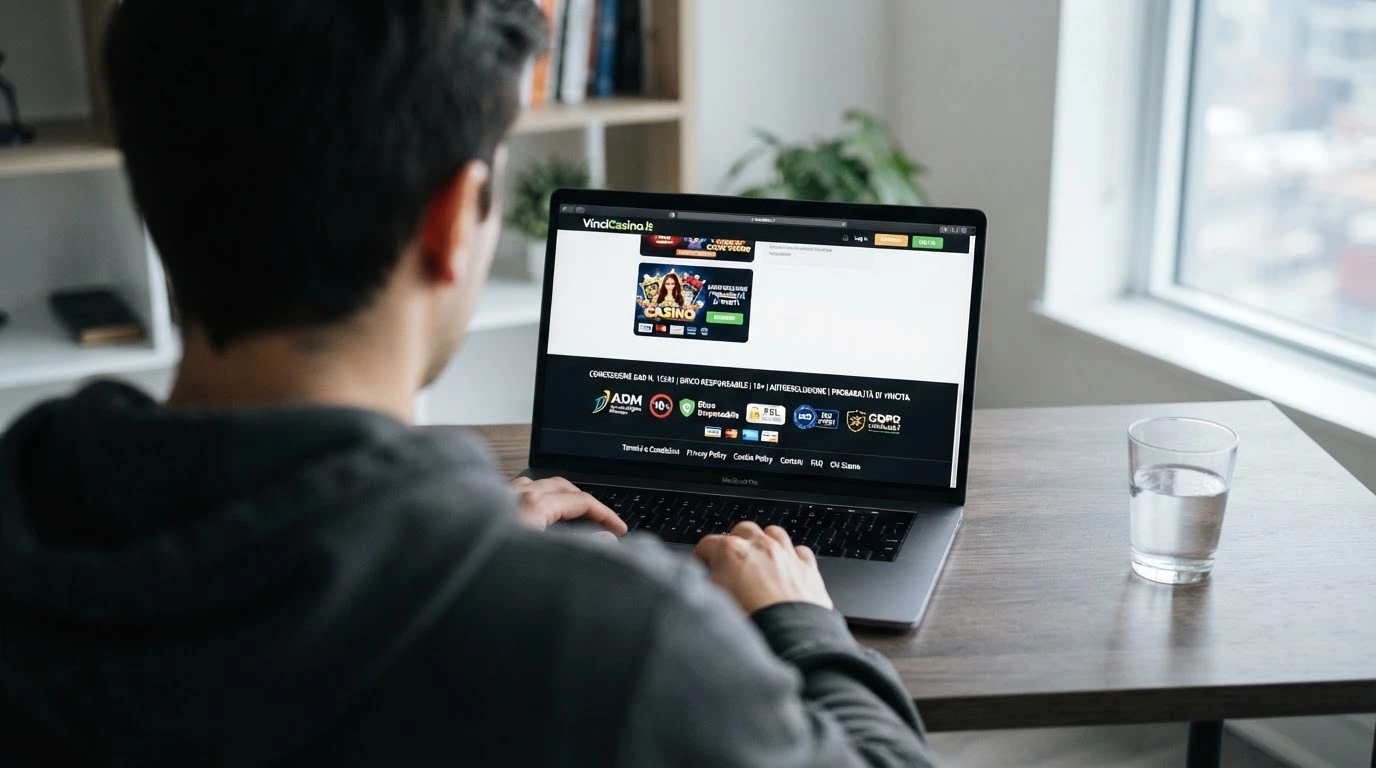 Footer di un casinò online autorizzato con il numero di concessione ADM e il logo dell'agenzia