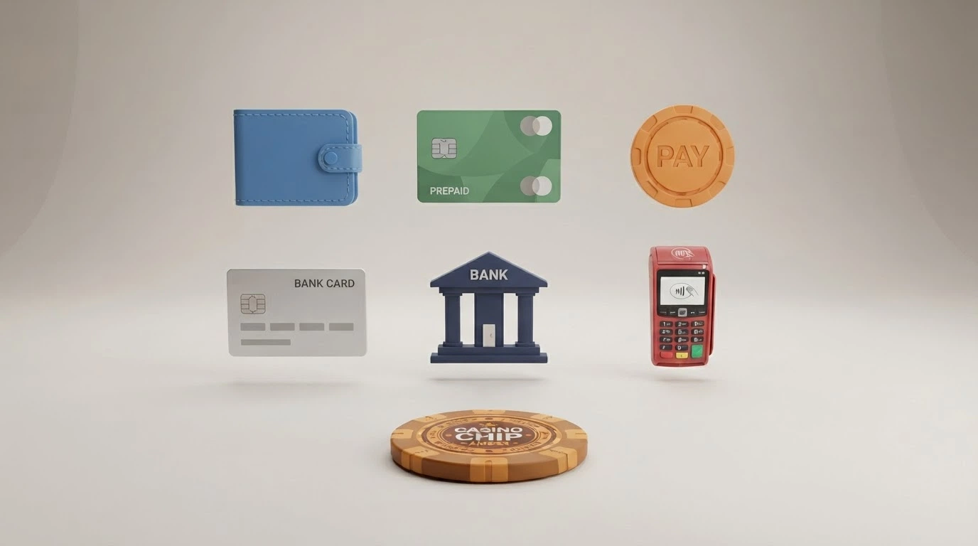 Una disposizione di icone di metodi di pagamento (PayPal, Postepay, Skrill, Paysafecard, Visa, Mastercard) organizzate per soglia minima di deposito