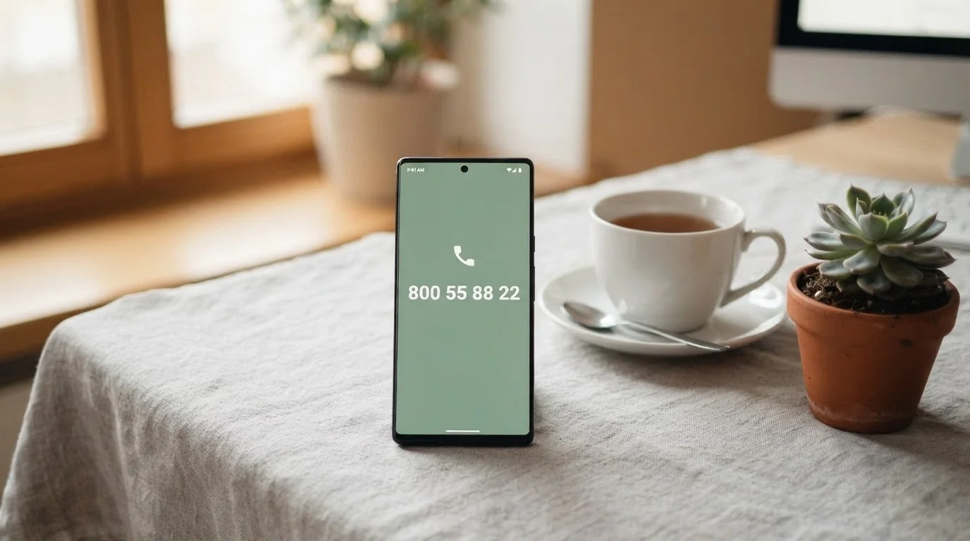 Telefono con la cornetta appoggiata e il numero 800 55 88 22 accanto al logo ADM Gioco Responsabile