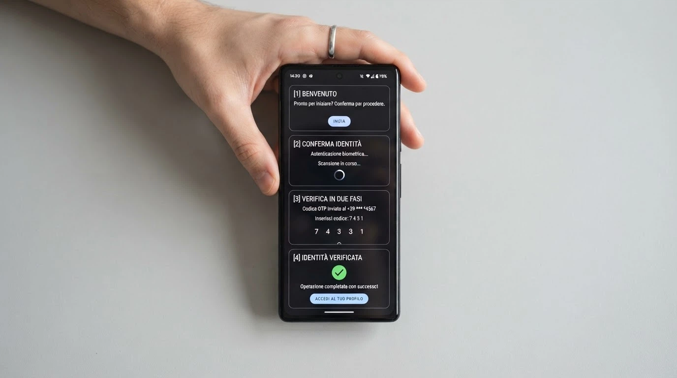 Uno smartphone che mostra la sequenza delle schermate di registrazione a un casinò online tramite l'app CieID