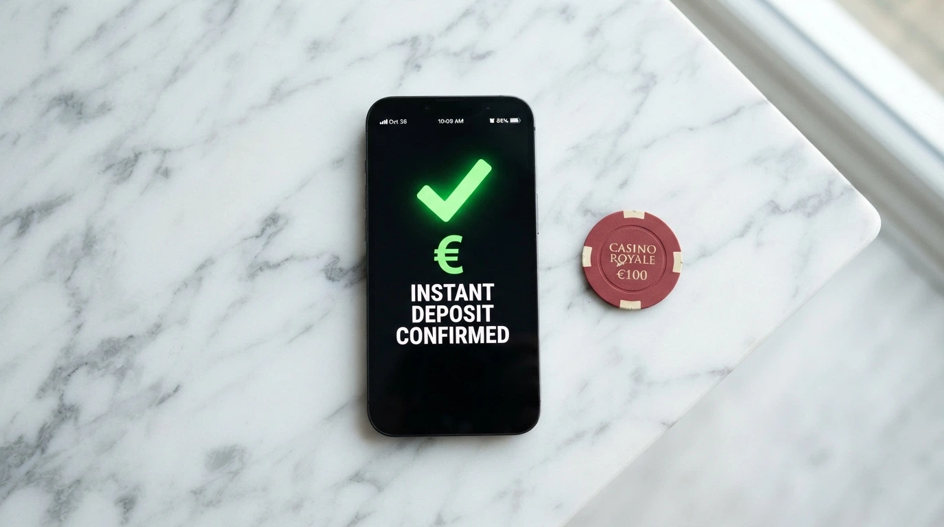Smartphone con notifica di accredito istantaneo accanto a una carta di credito e un portafoglio digitale