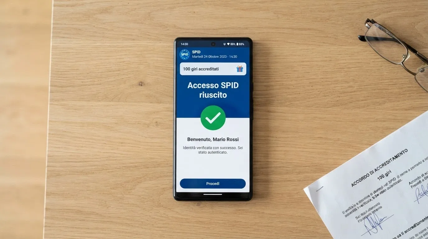 Lo schermo di uno smartphone con l'app SPID aperta accanto alla pagina di registrazione di un casinò online ADM