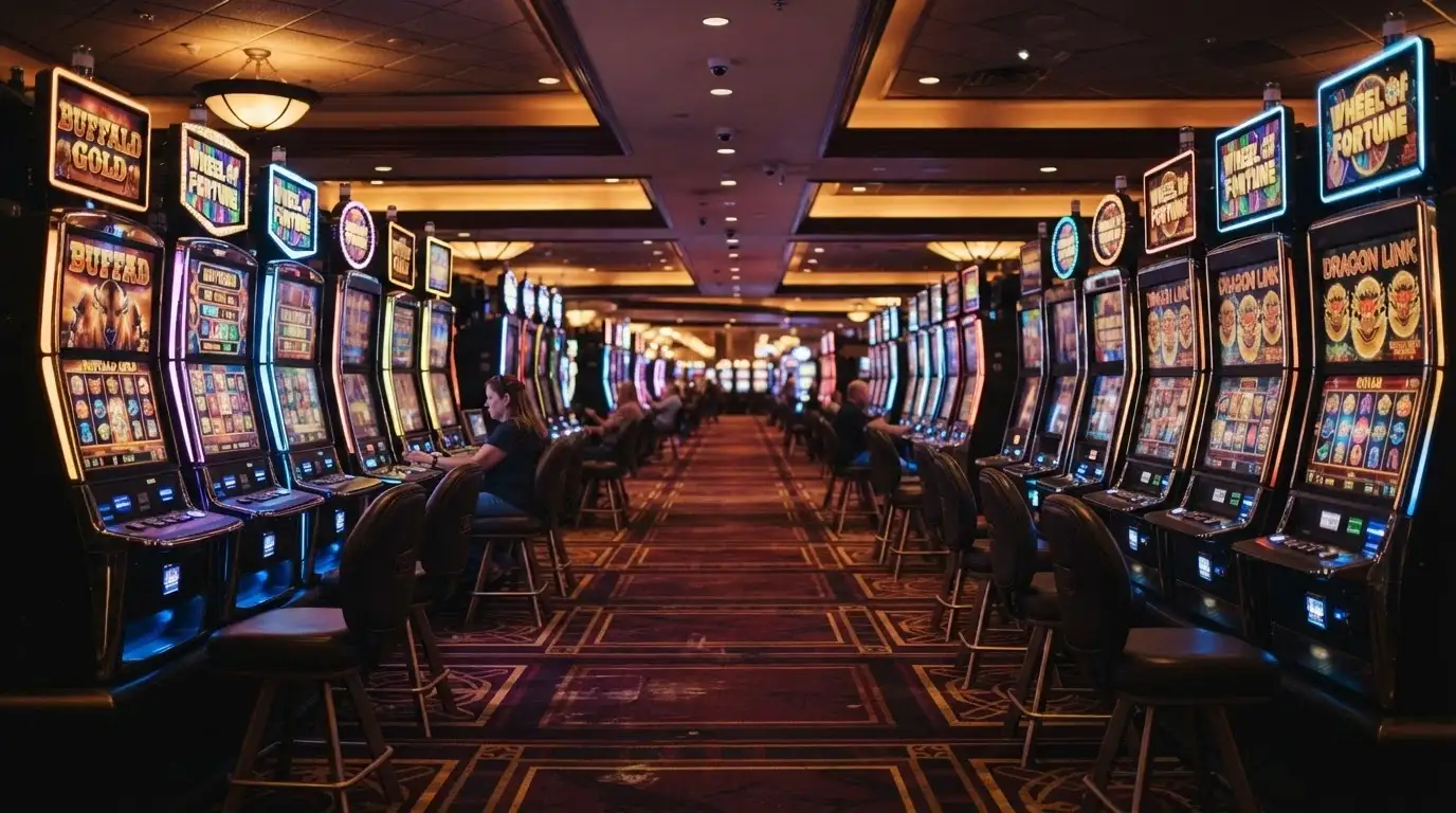 La sala slot machine del Casinò di Sanremo con file di macchine luminose e schermi digitali