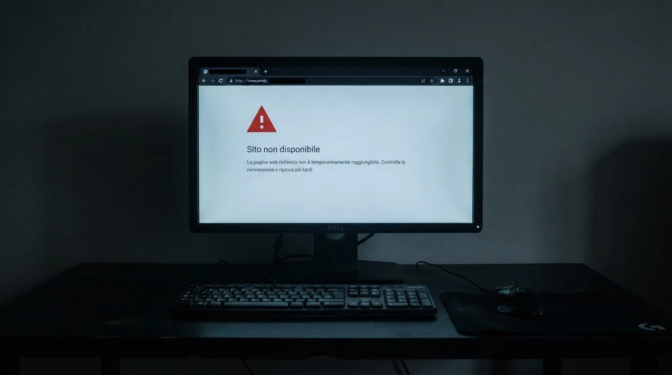 Schermo di computer con la schermata di blocco DNS applicata dagli ISP italiani a un dominio di gioco non autorizzato