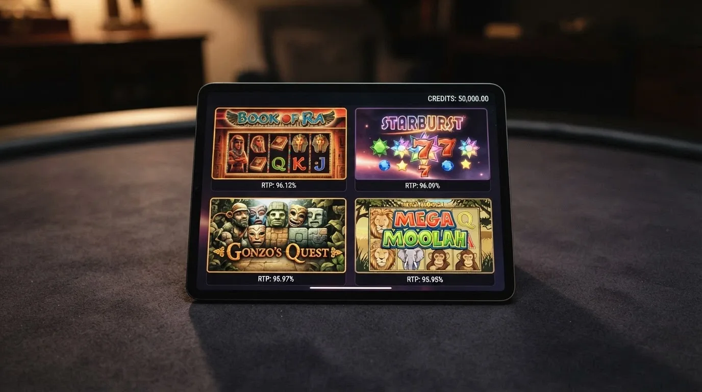 Galleria di quattro schermate di slot machine popolari in modalità demo con i crediti virtuali in evidenza