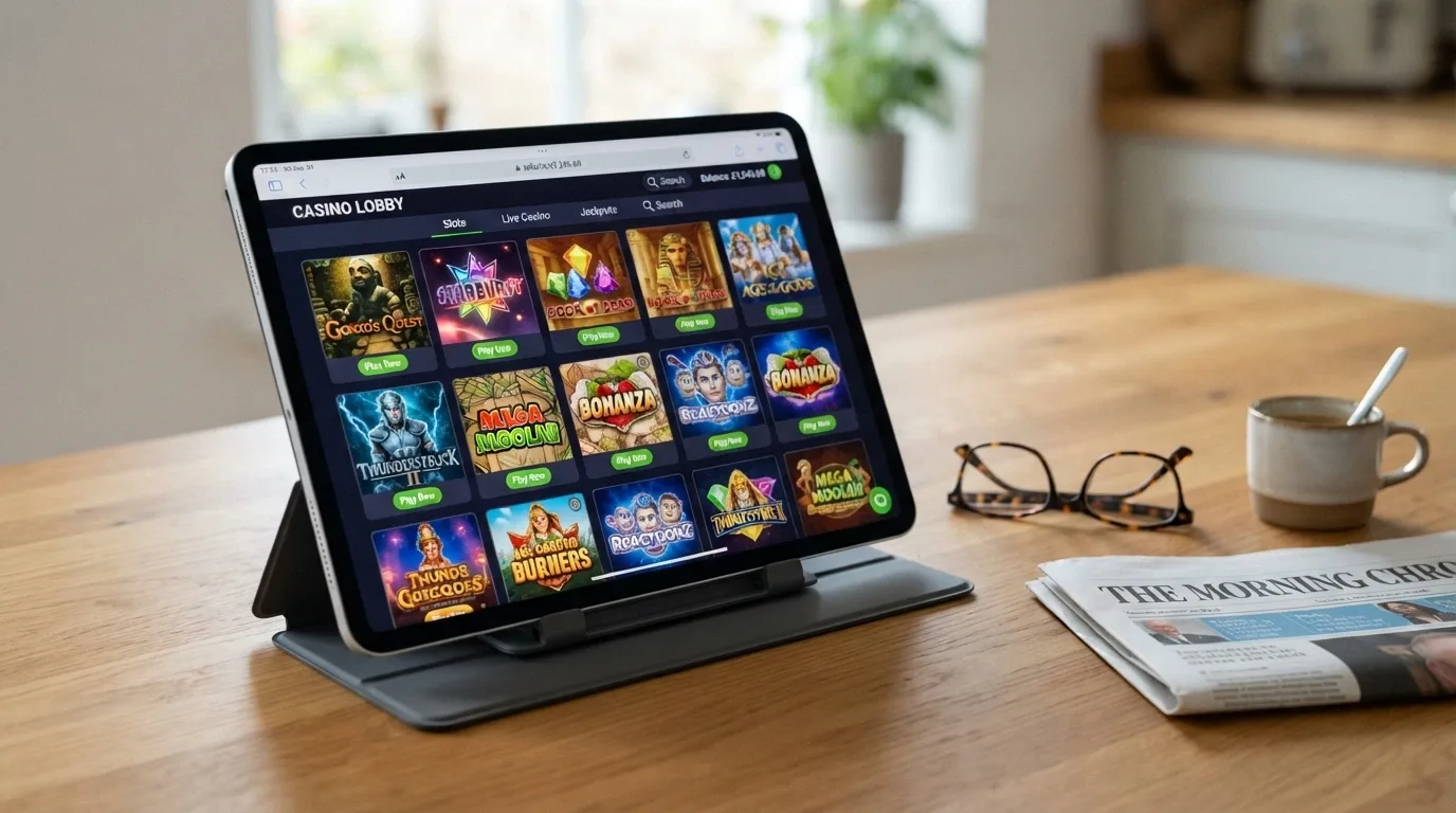 Una selezione di slot machine popolari (Book of Dead, Starburst, Gates of Olympus) giocabili direttamente nel browser, senza download né login