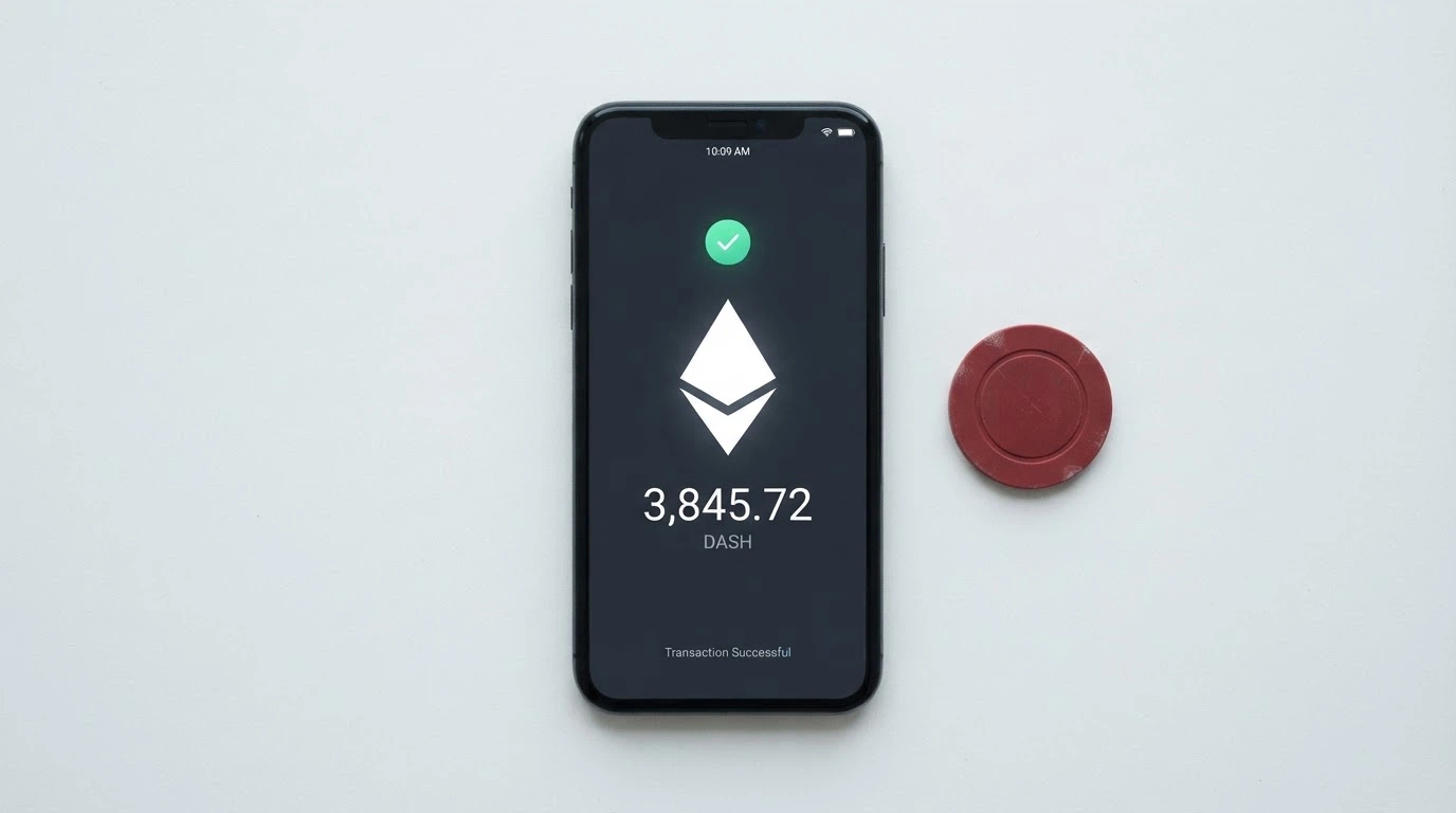 Lo schermo di uno smartphone che mostra una transazione Ethereum verso un casinò online, con il dettaglio del gas fee